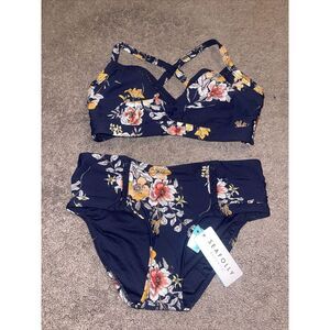Seafolly Midsummer Indigo Floral Bikini Sz 4 US - Cross Back‎ / Wide Side Retro